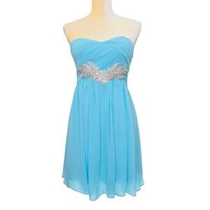 GB Gianni Bini Dress Small Blue Strapless Sweetheart Neckline Rhinestone New NWT